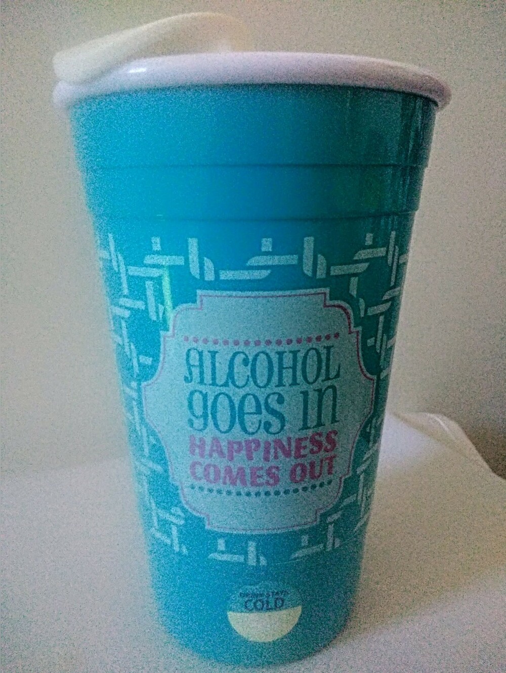 Turquoise 'Alcohol Goes In' Party Cup